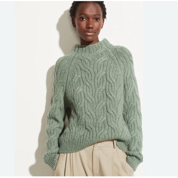 Vince Sweaters - $475 Vince Alpaca Wool Chunky Cable Knit Sweater Women XL Green Mock Neck Thick